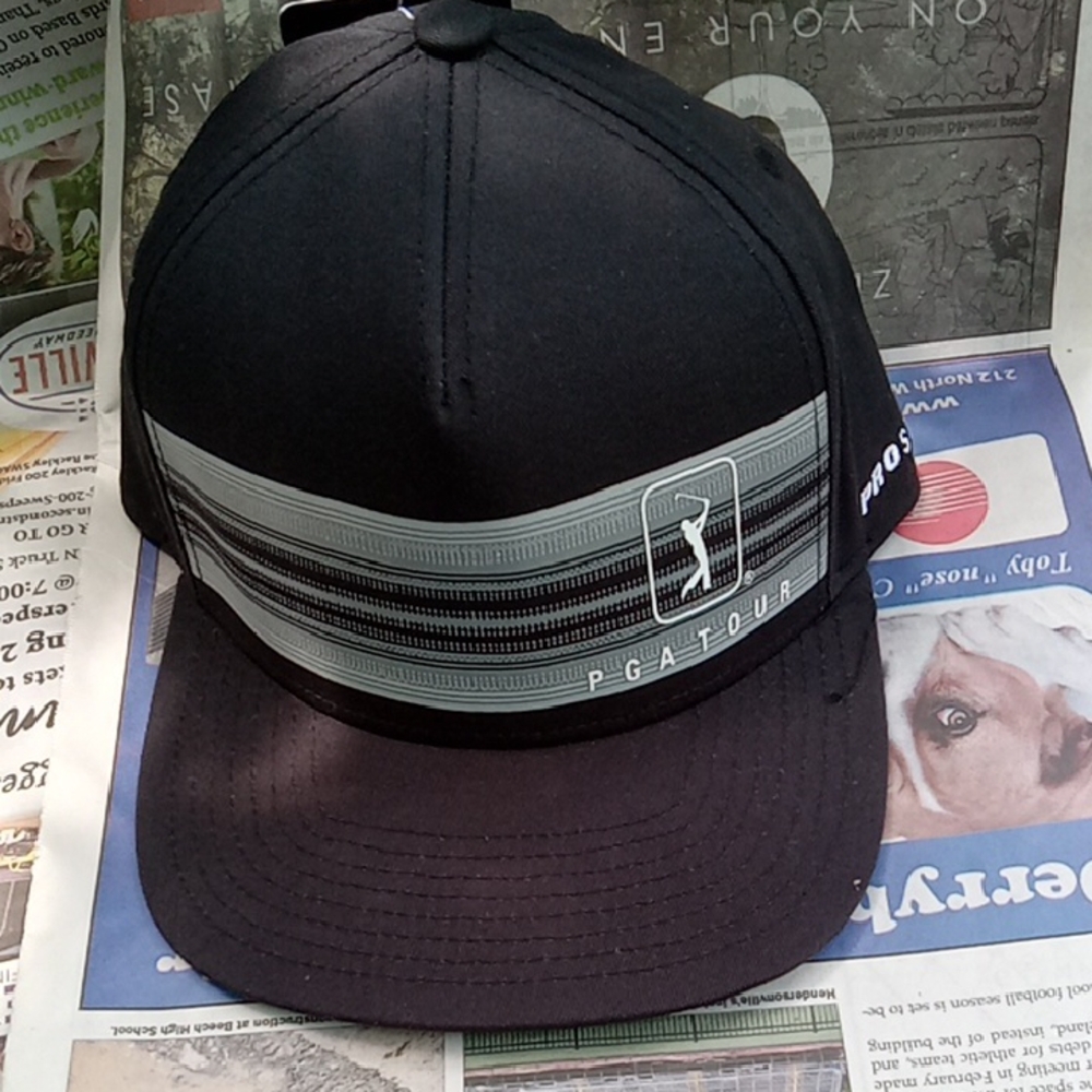 Black PGA Tour Cap with Gray Stripe- Pro Series